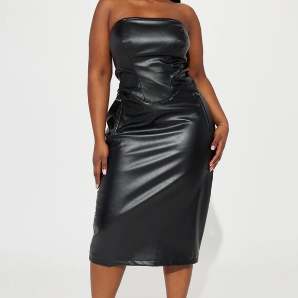Strapless Faux Leather Midi Dress - Picture 1 of 3